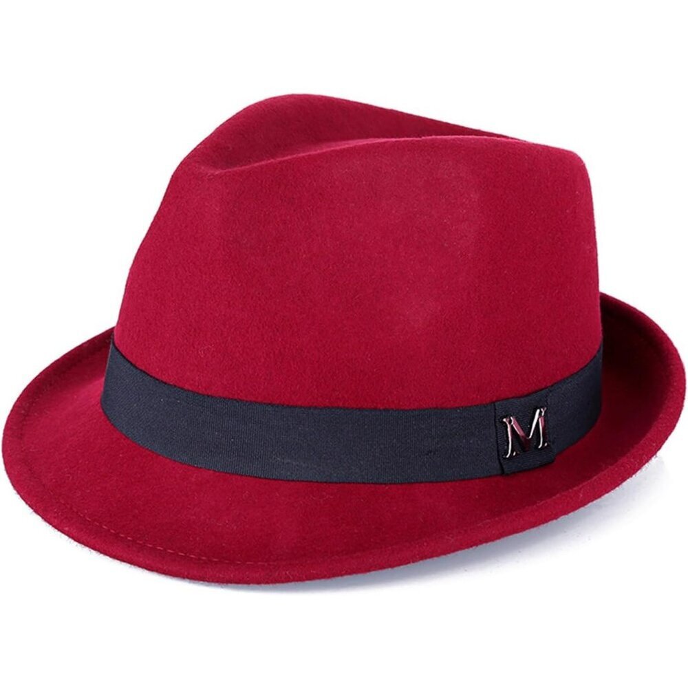 Men's Wine Red 100% Wool Western With Satin Band Classic Fedora Cowboy Felt Hat